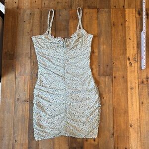 H&M divided. Light Green blue white Floral Mini ruched. Dress. Small like new